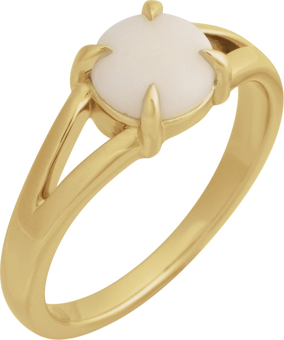 14K Yellow Natural White Opal Cabochon Ring