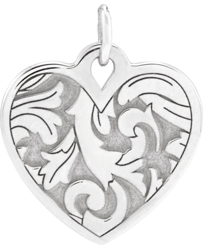 14K White Engravable Floral Heart Pendant