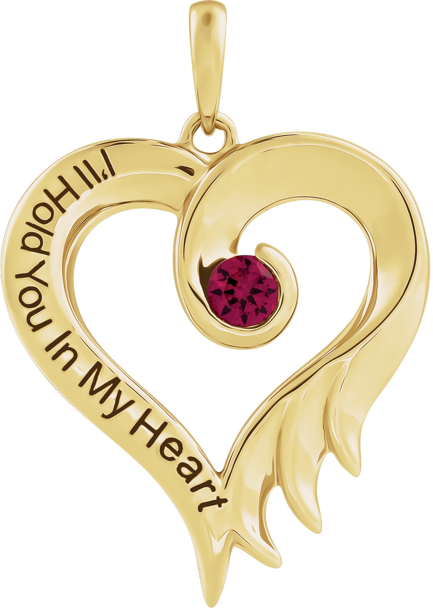 14K Yellow Lab-Grown Ruby & Engraved I-ll Hold You In My Heart Pendant