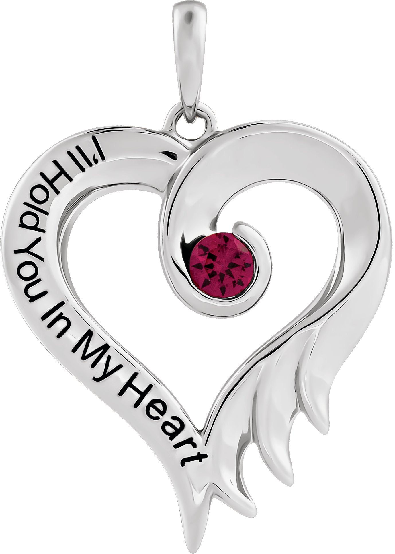 Sterling Silver Lab-Grown Ruby & Engraved I-ll Hold You In My Heart Pendant