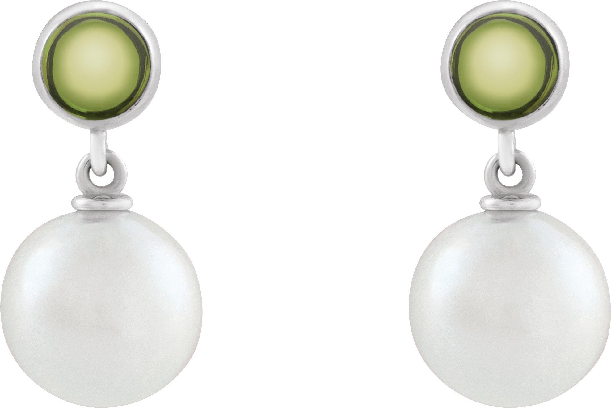 Cultured White Freshwater Pearl & Natural Peridot Cabochon Earrings view 2