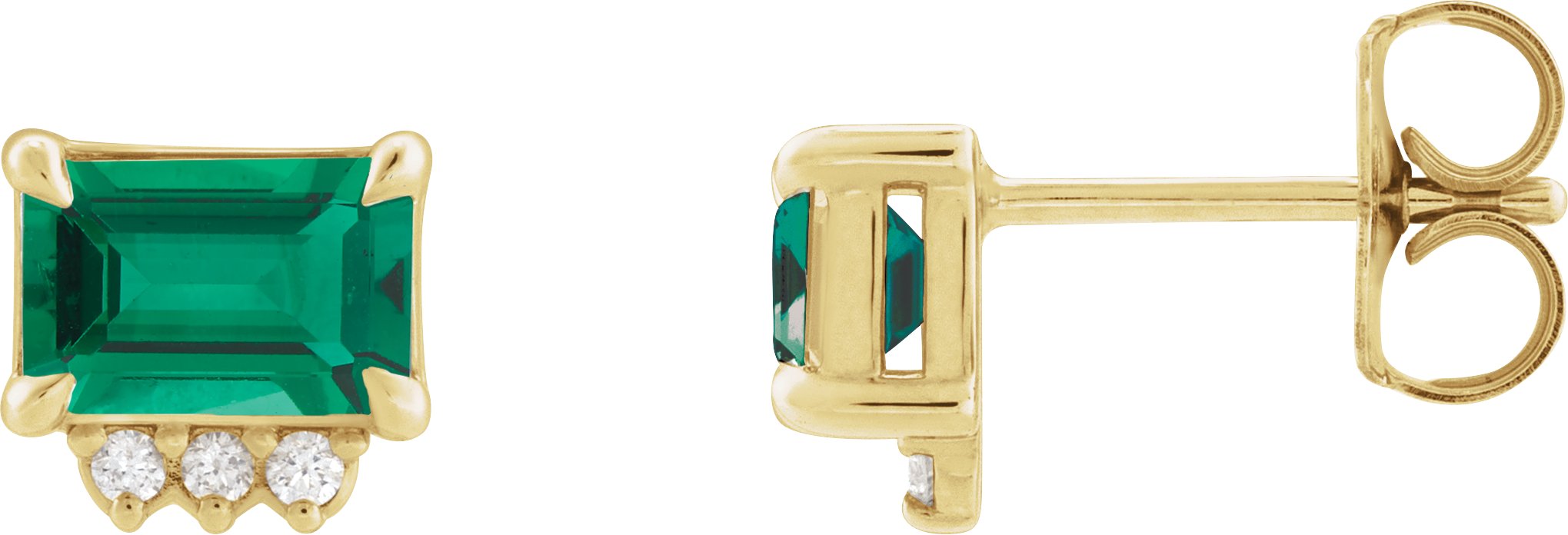 14K Yellow Lab-Grown Emerald & .04 CTW Natural Diamond Stud Earrings