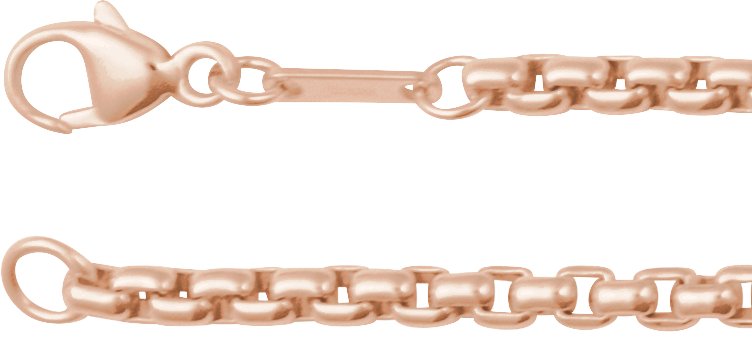 14K Rose 2.6 mm Rounded Box 8" Chain 