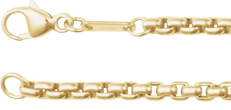 14K Yellow 2.6 mm Rounded Box 8" Chain 