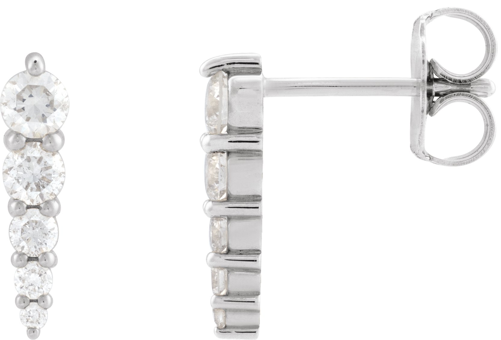 14K White 1/2 CTW Natural Diamond Graduated Bar Earrings