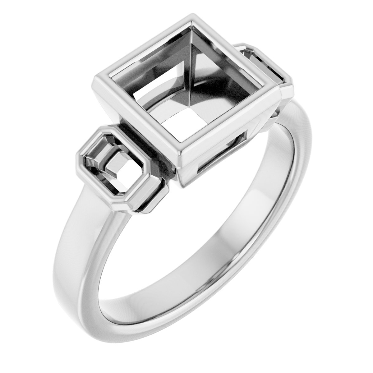 Bezel-Set Three-Stone Engagement Ring