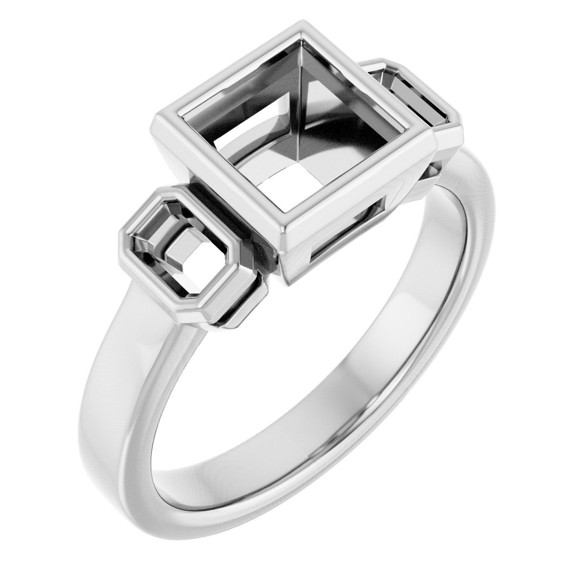 Bezel-Set Three-Stone Engagement Ring