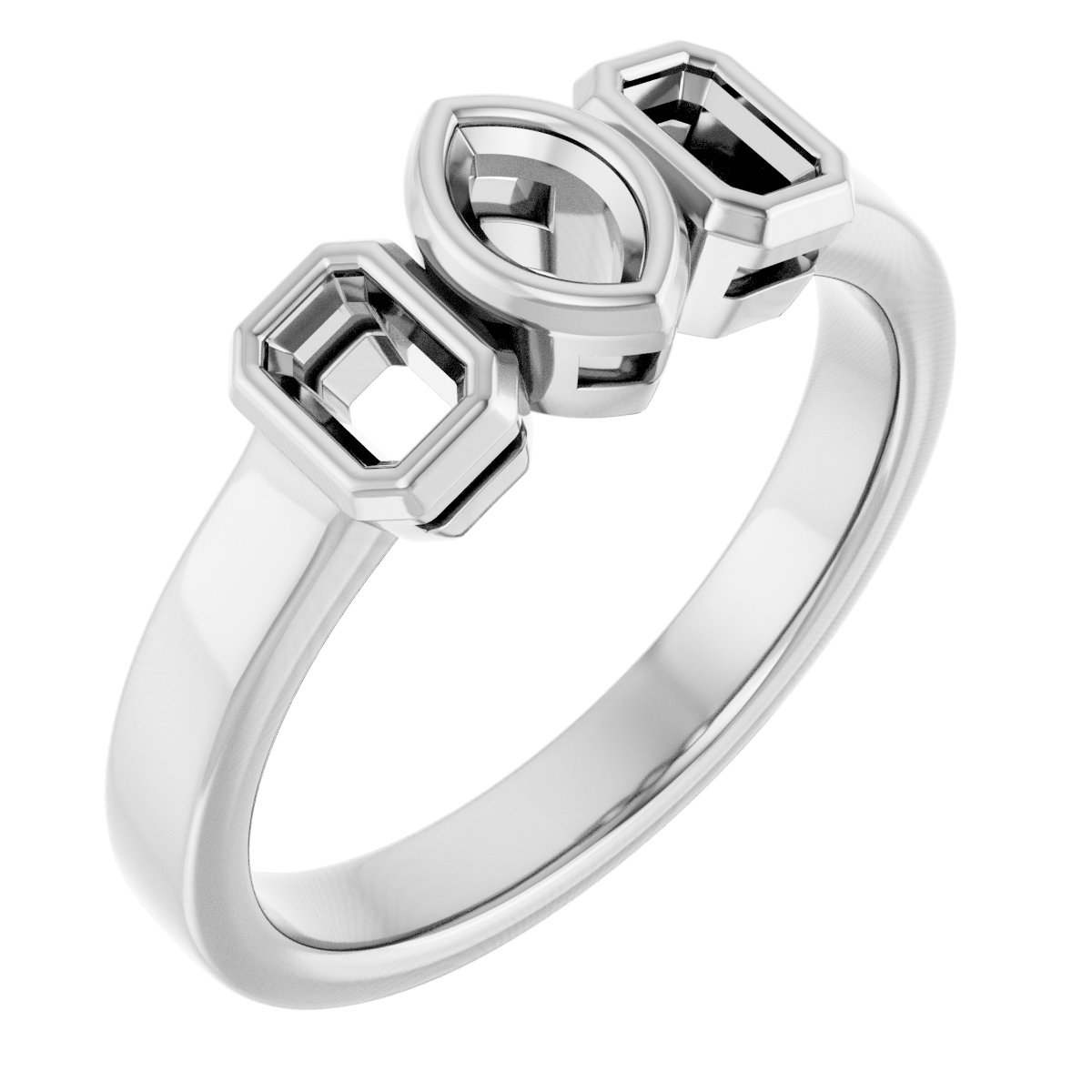 Bezel-Set Three-Stone Engagement Ring