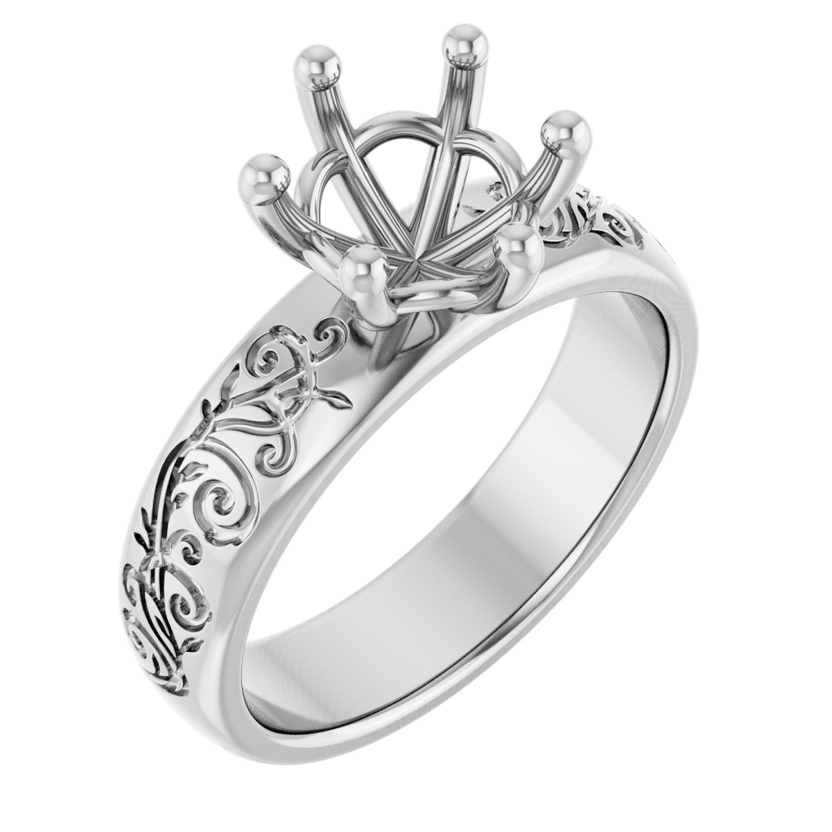 14K White 8 mm Round Solitaire Engagement Ring Mounting