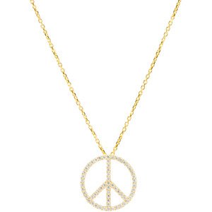 14K Yellow 1/4 CTW Natural Diamond Tiny Peace Sign 16" Necklace