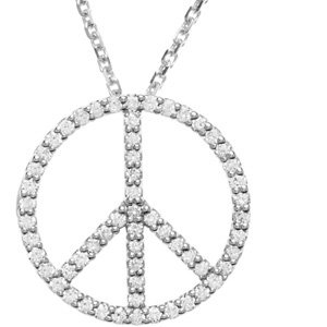 14K White 1/4 CTW Natural Diamond Tiny Peace Sign 16" Necklace