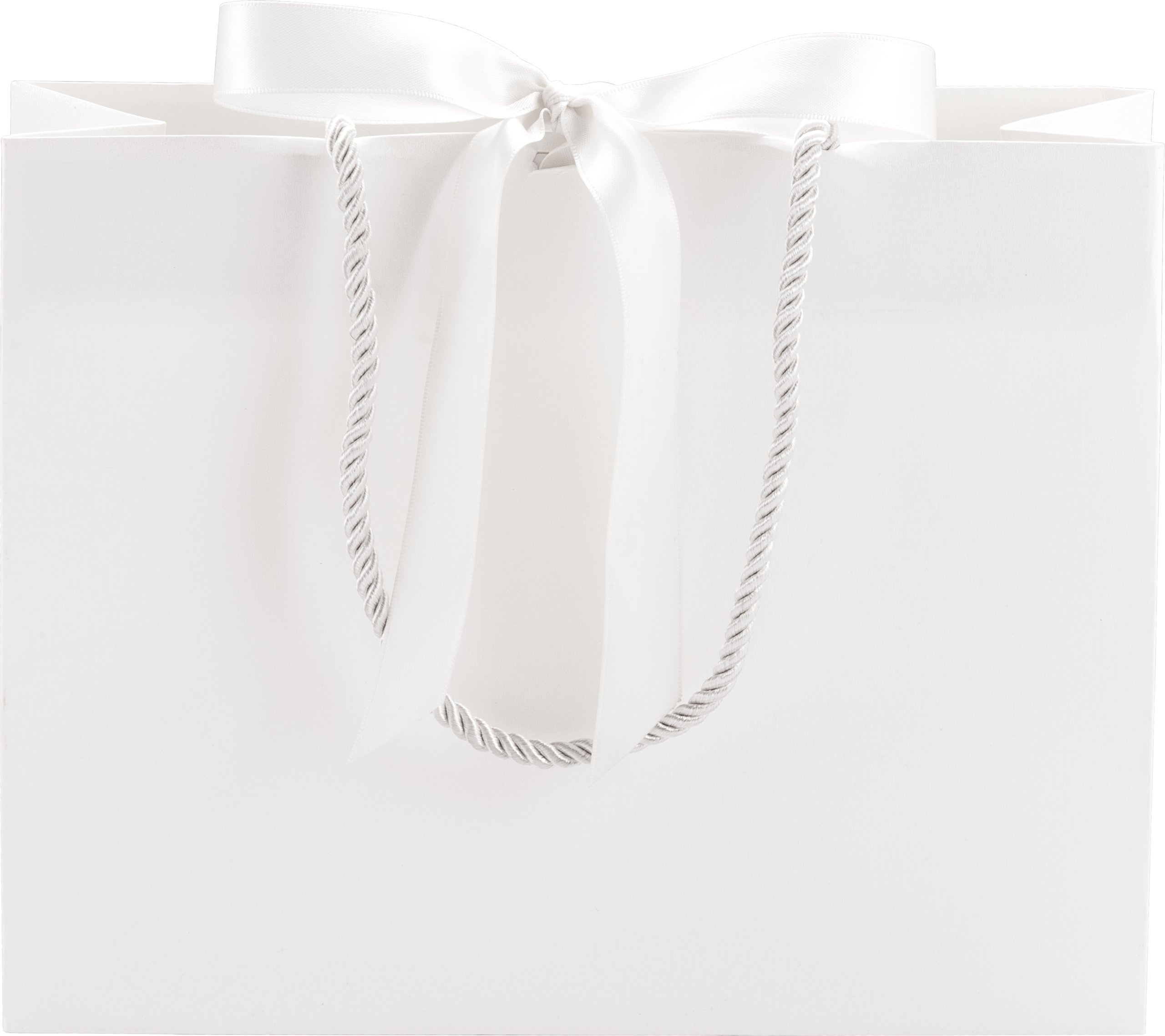 White Satin Bow Shimmer Paper Gift Bag with Rope Handle - Medium - Pack of 100 - Multifunctional Jewelry Gift Bags - Fine Jewelry Gift Packaging - Customizable Jewelry Bags - Imprint Your Logo