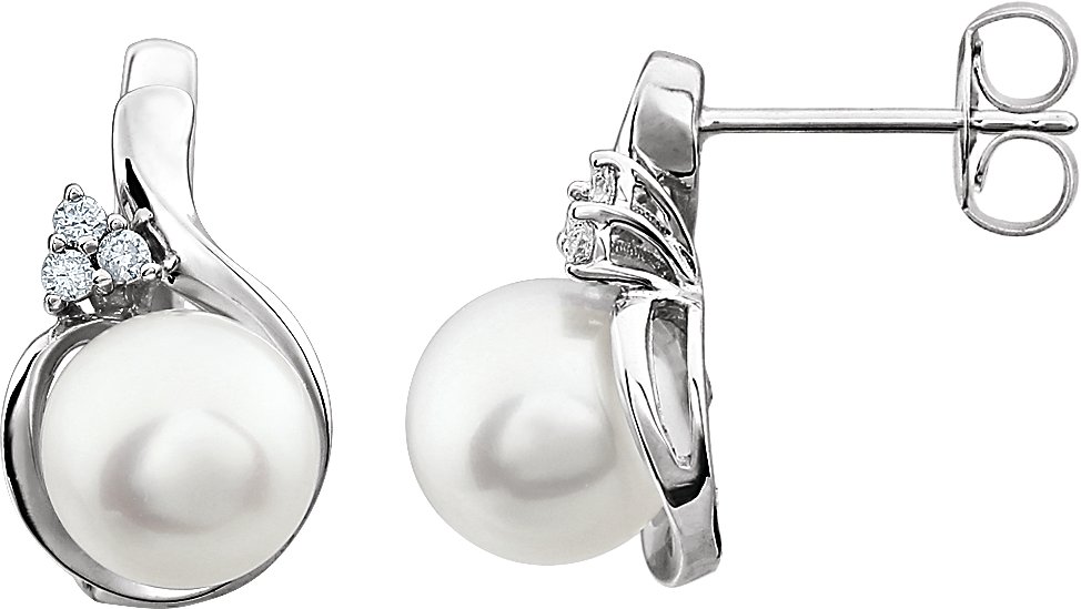 14K White 8 8.5 mm Freshwater Pearl and .08 CTW Diamond Earrings Ref. 9148239