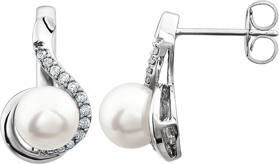 14K White 7 7.5 mm Freshwater Pearl and .20 CTW Diamond Earrings Ref. 9148954