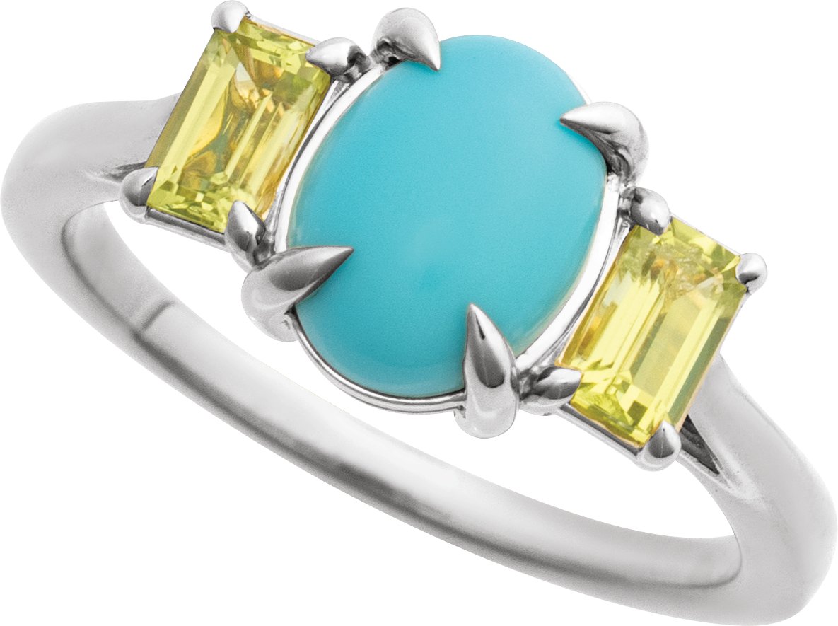 Natural Turquoise & Natural Peridot Ring view 4