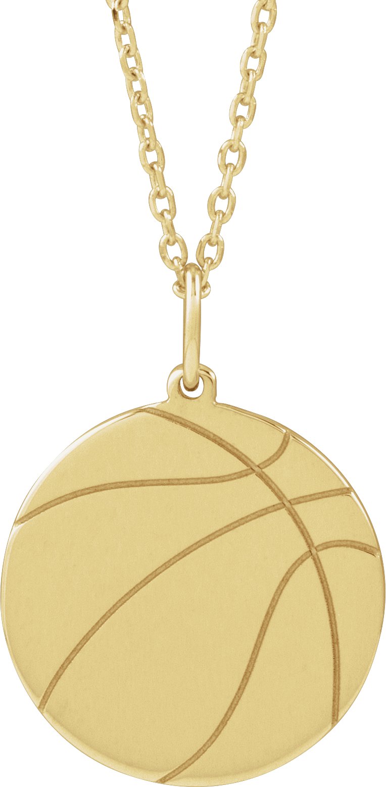 14K Yellow Engravable Basketball 16-18" Necklace