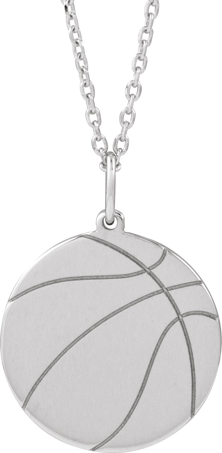 Sterling Silver Engravable Basketball 16-18" Necklace