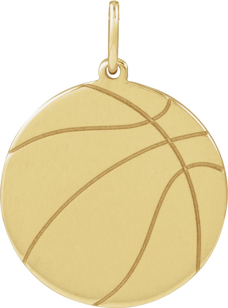 14K Yellow Engravable Basketball Pendant