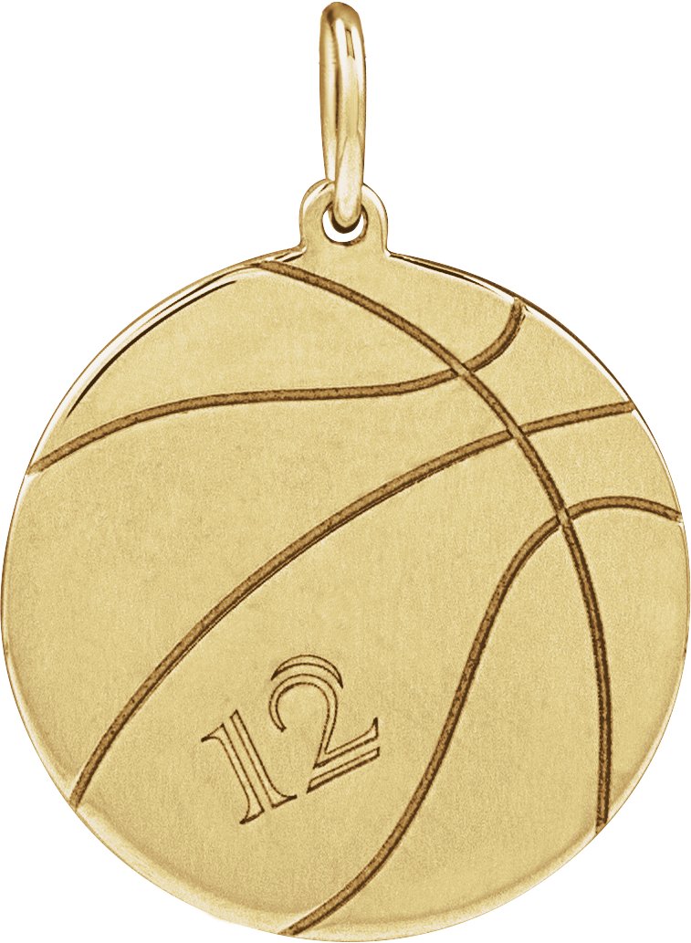 14K Yellow Engravable Basketball Pendant