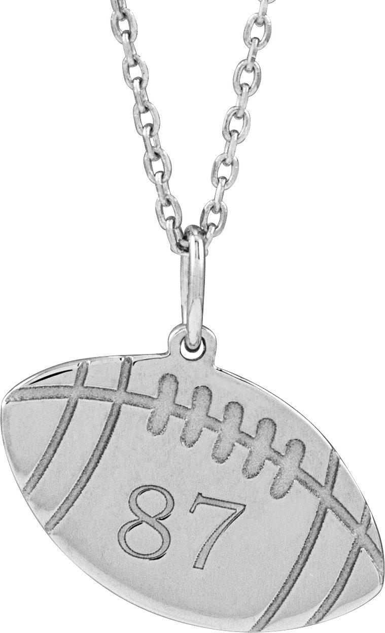 Sterling Silver Engravable Football 16-18 Necklace