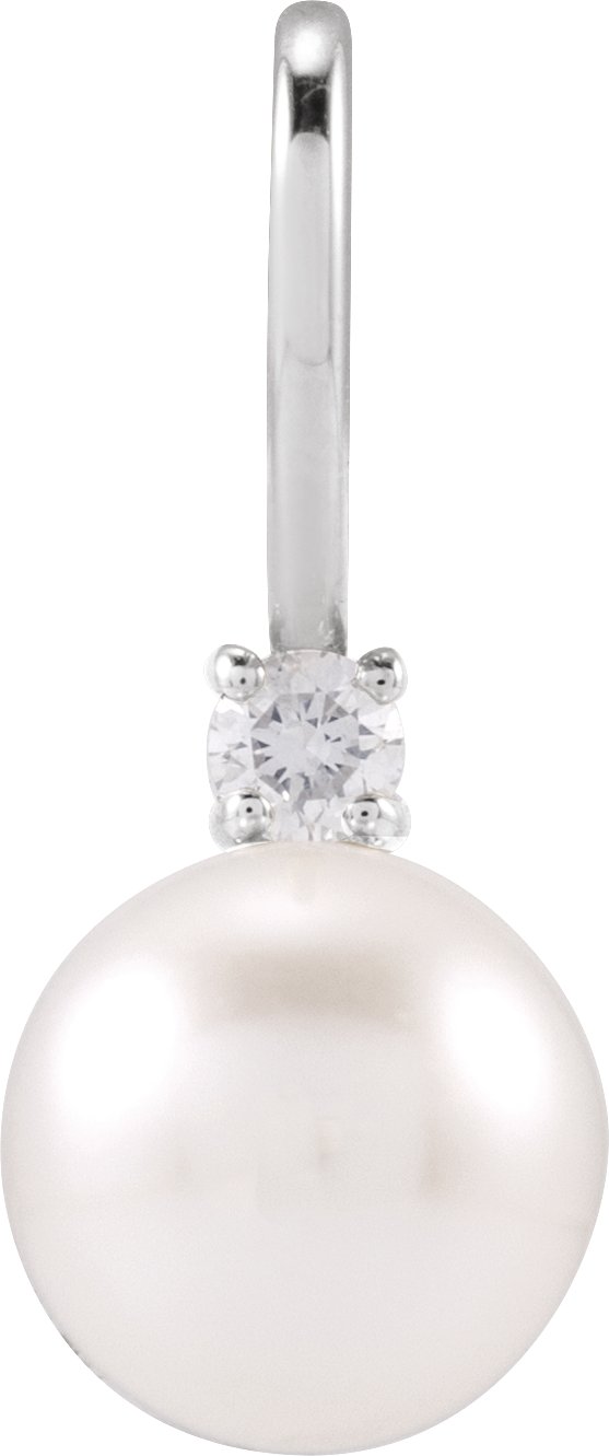 14K White Cultured White Akoya Pearl & .03 CT Natural Diamond Charm/Pendant