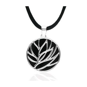 Sterling Silver Onyx Floral Inspired Pendant Ref 2655279