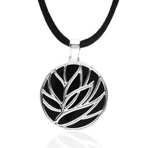 Sterling Silver Natural Black Onyx Floral Pendant