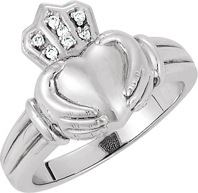 .03 CTW Natural Diamond Claddagh Band – 14K White Gold