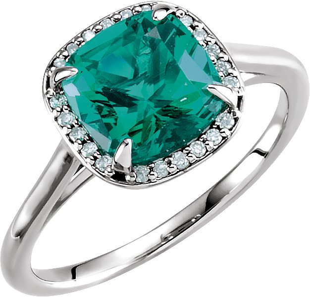 14K White Lab-Grown Emerald & .055 CTW Diamond Halo-Style Ring