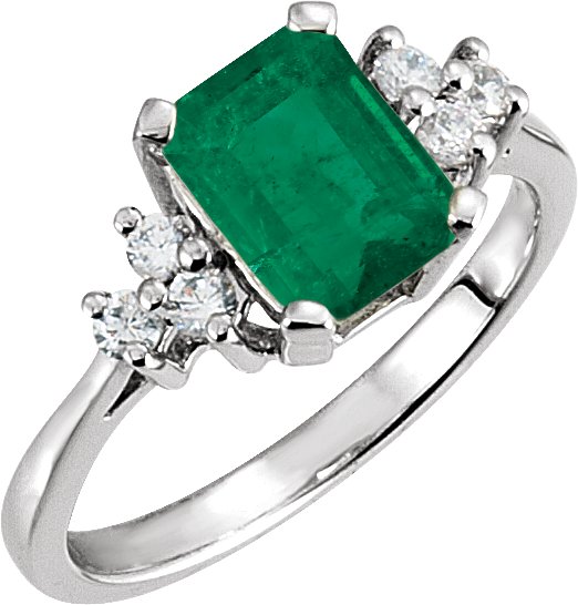 14K White Natural Emerald & 1/6 CTW Natural Diamond Ring 