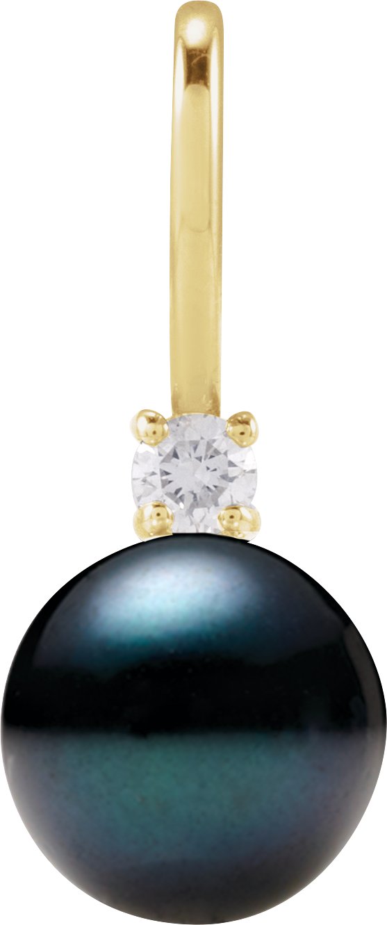 14K Yellow Cultured Black Akoya Pearl & .03 CT Natural Diamond Charm/Pendant