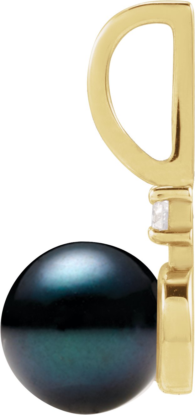 14K Yellow Cultured Black Akoya Pearl & .03 CT Natural Diamond Charm/Pendant