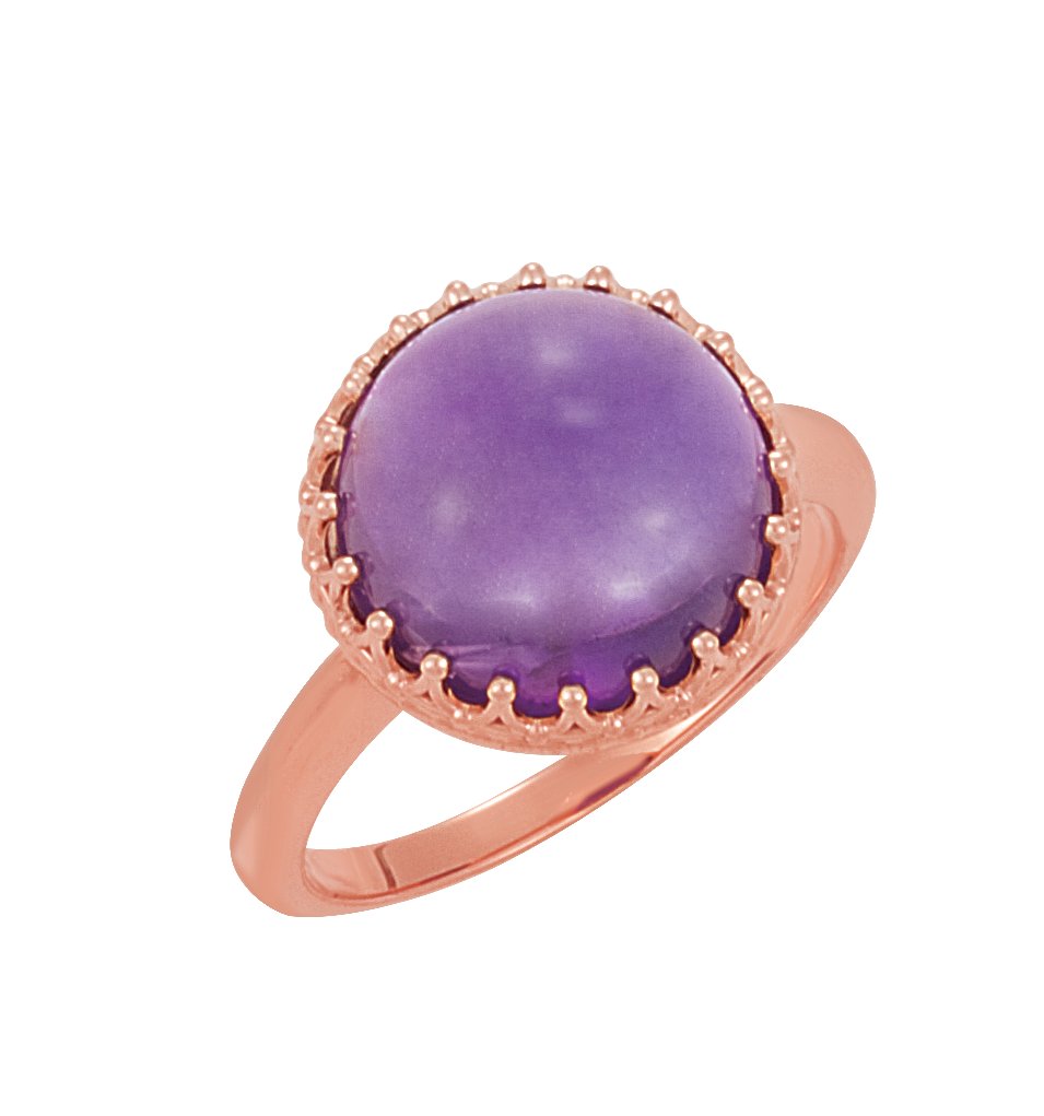 14K Rose 12 mm Natural Amethyst Crown Cabochon Ring<br>(Size 7)