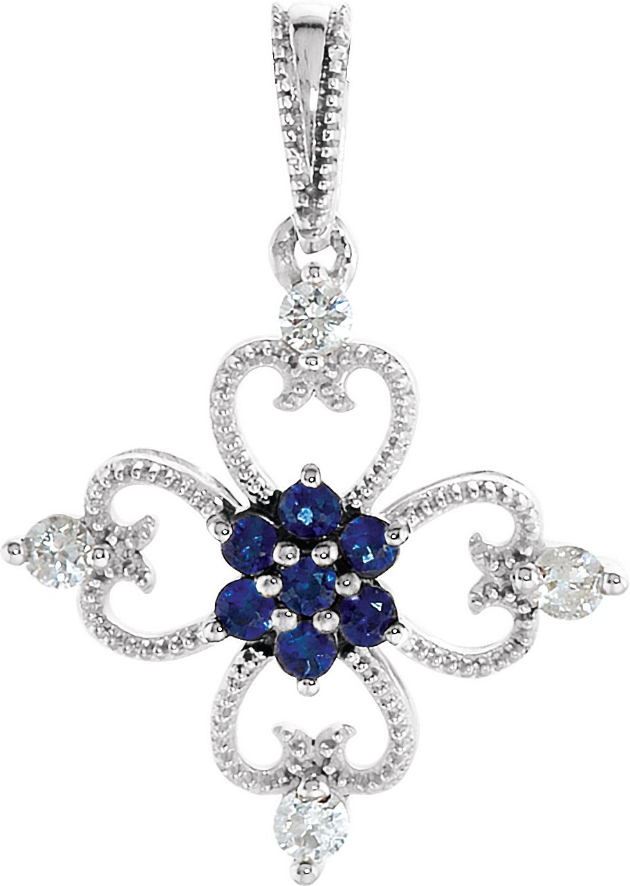 Natural Blue Sapphire & 1/10 CTW Natural Diamond Pendant view 4