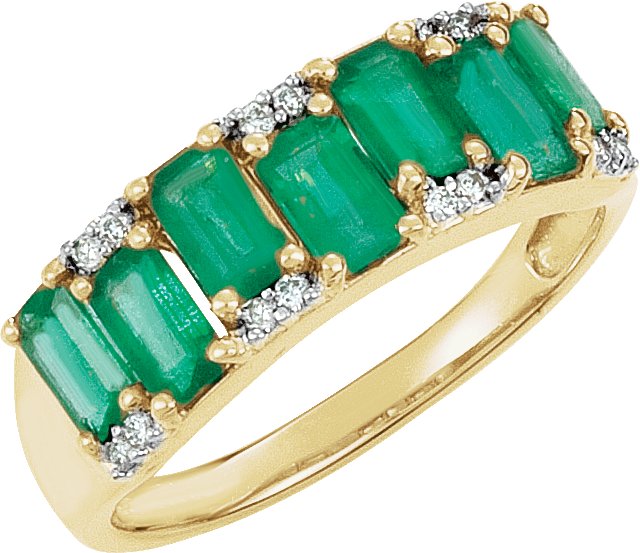 14K Yellow Natural Emerald & .07 CTW Diamond Ring