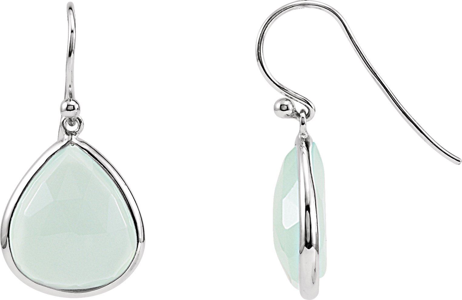 Rhodium-Plated Sterling Silver Aqua Chalcedony Bezel-Set Earrings