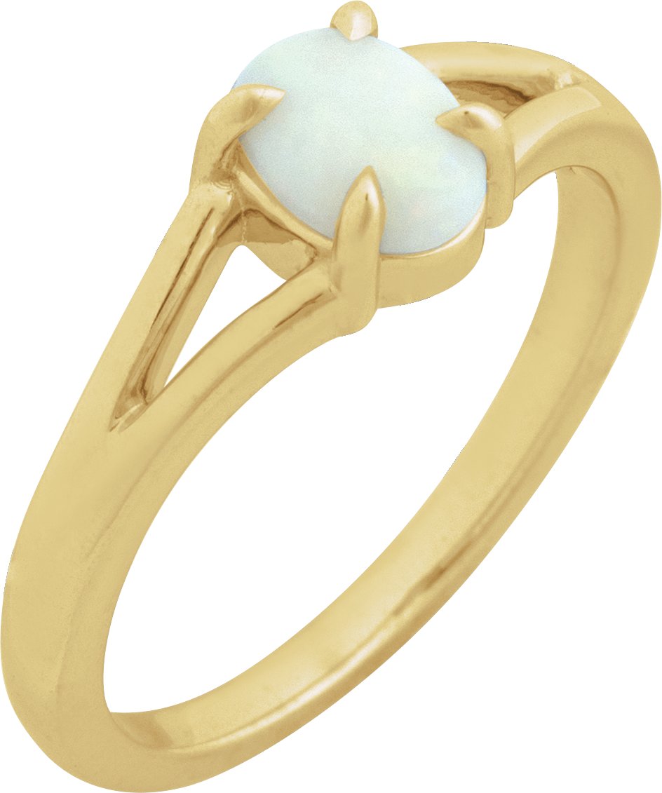 14K Yellow Natural White Opal Cabochon Ring