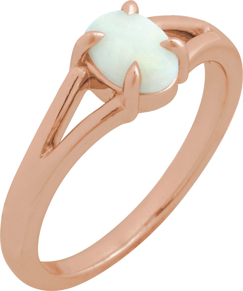 14K Rose Natural White Opal Cabochon Ring Ref 22391704