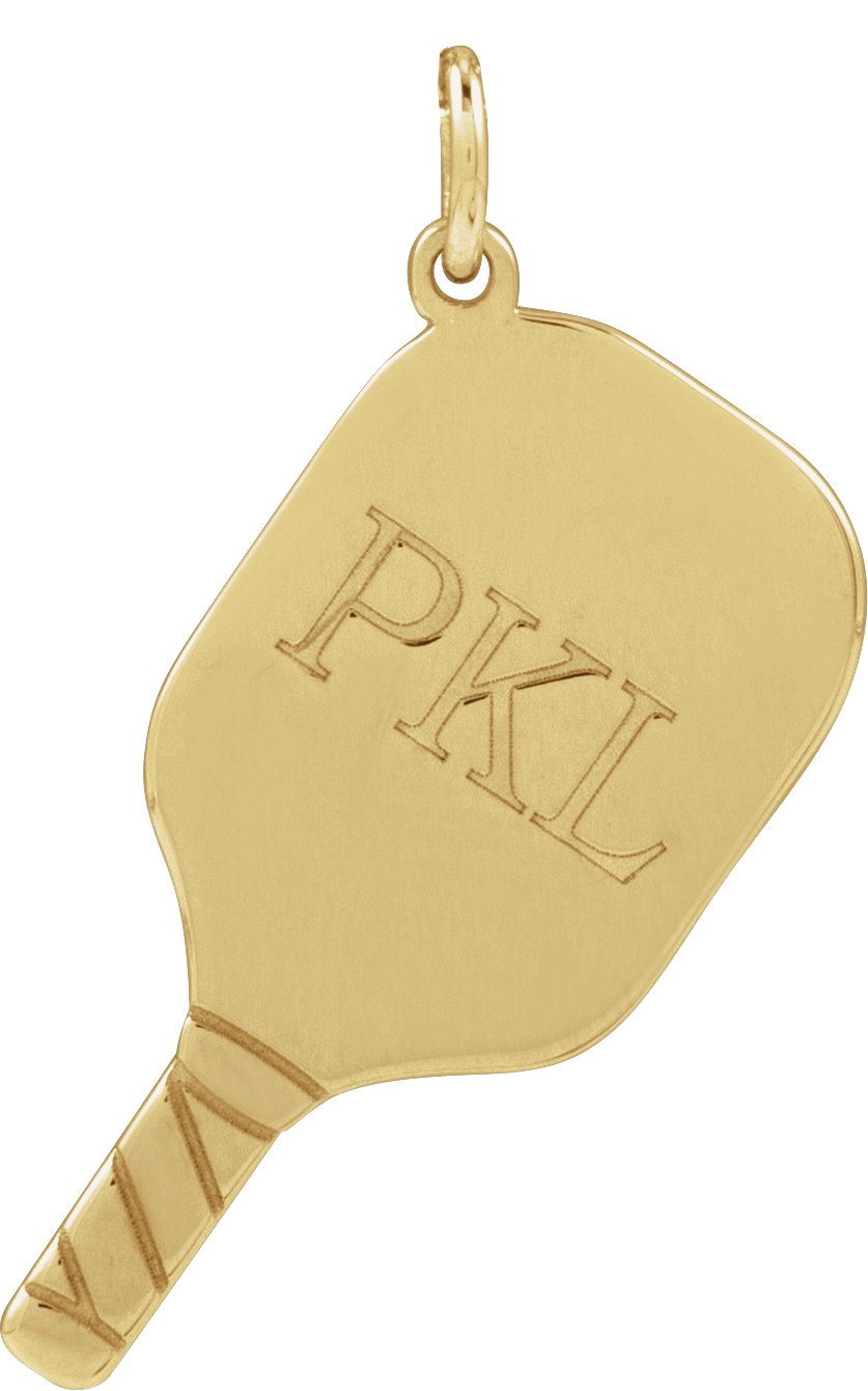 14K Yellow Engravable Pickleball Paddle Pendant