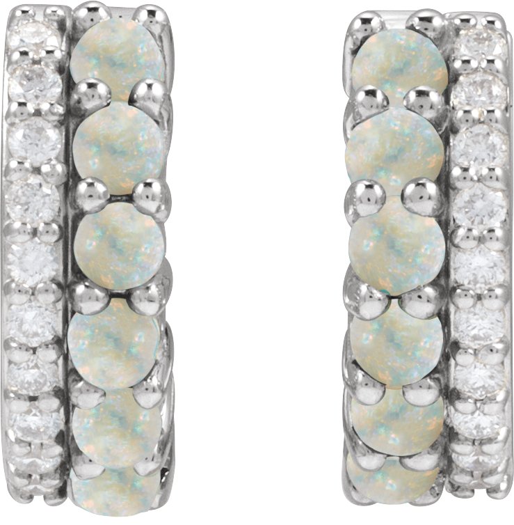 Natural White Opal & 1/8 CTW Natural Diamond Huggie Hoop Earrings view 3