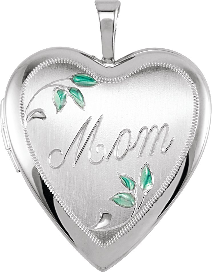 Sterling Silver 25.1x19.3 mm Heart Mom Locket with Color