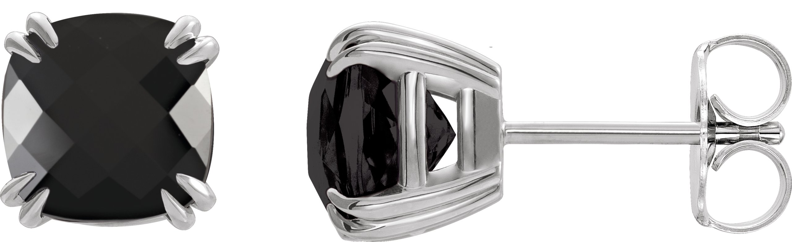 Platinum 6x6 mm Cushion Natural Onyx Earrings