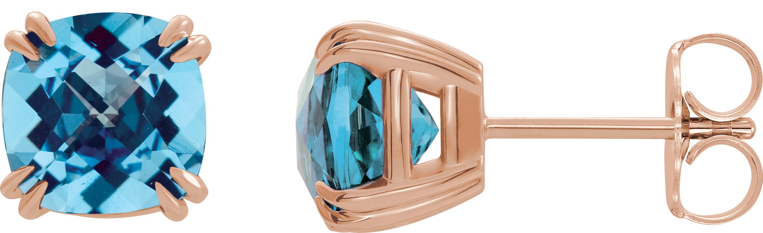 14K Rose 6x6 mm Cushion Natural Swiss Blue Topaz Earrings