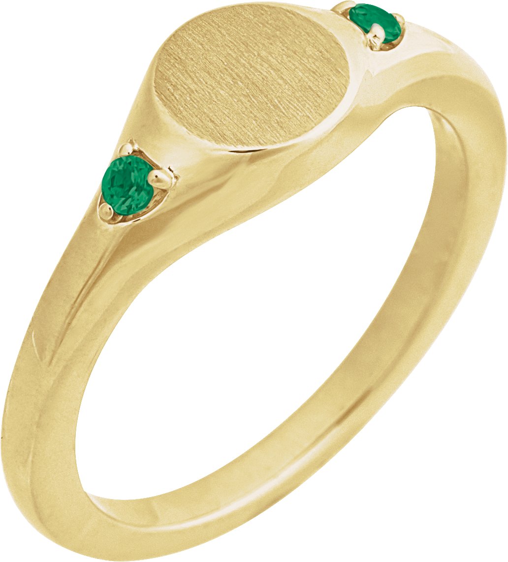 14K Yellow Engravable Natural Emerald Signet Ring