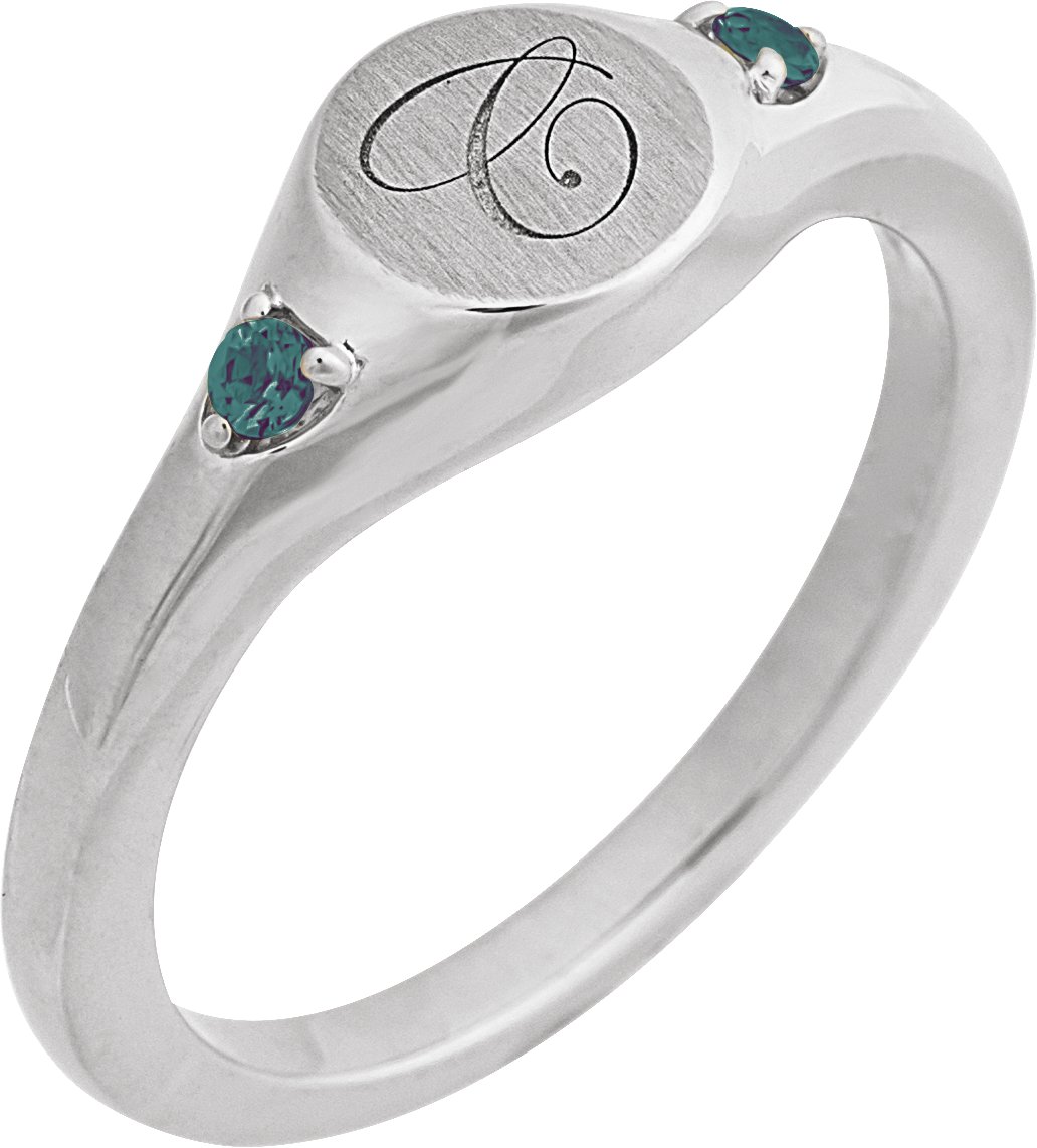 Engravable Natural Emerald Signet Ring view 5