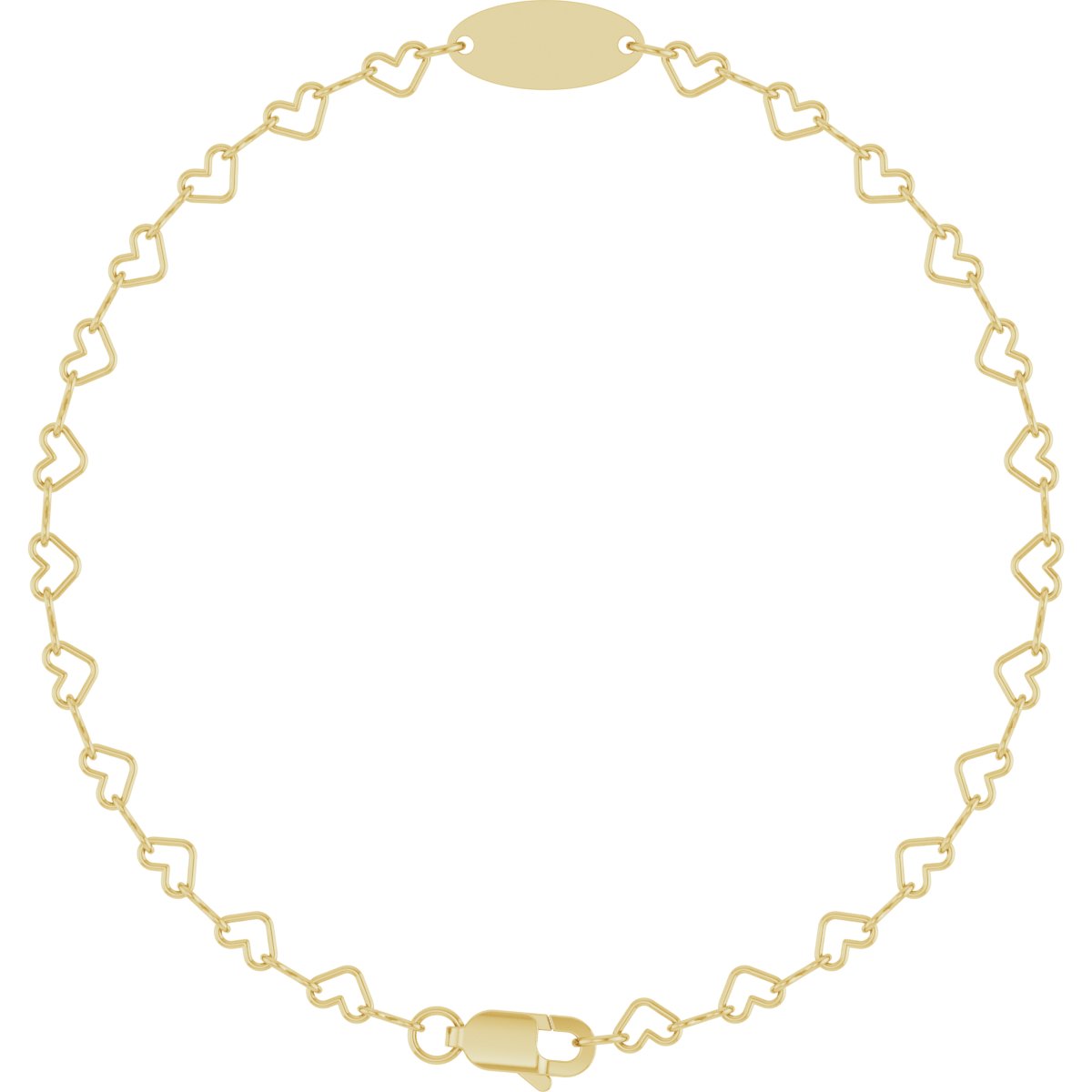 14K Yellow Gold Engravable Heart Link 7 Bracelet