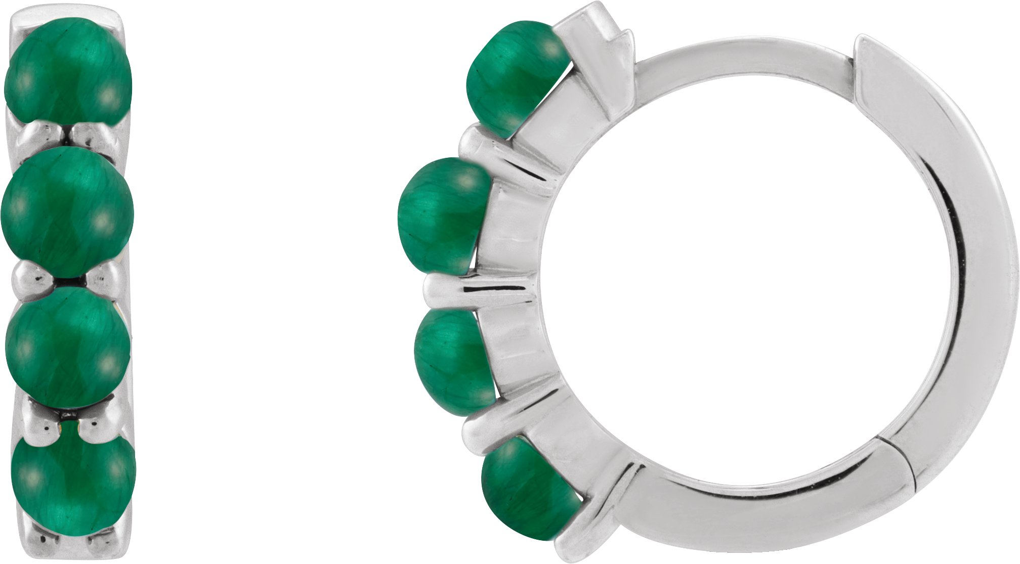 Sterling Silver Natural Emerald Cabochon 14.7 mm Huggie Hoop Earring Ref 22523020