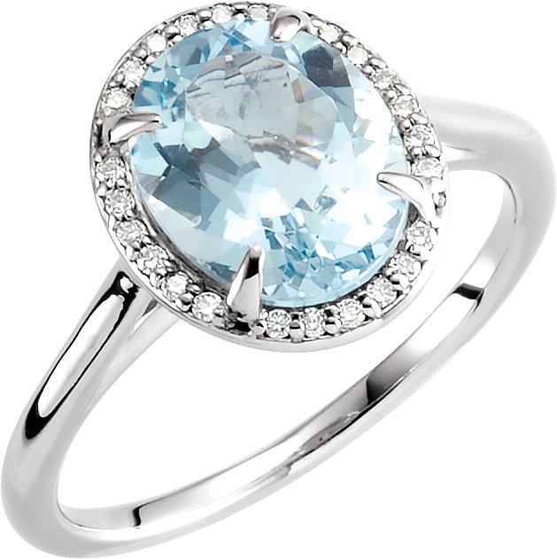 14K White 10x8 mm Natural Aquamarine & .06 CTW Natural Diamond Ring