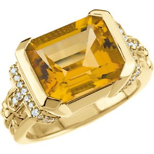 14K Yellow Citrine & 1/5 CTW Diamond Ring