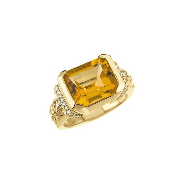 14K Yellow Natural Citrine & 1/5 CTW Natural Diamond Ring